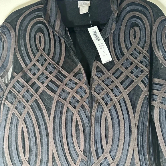 Chico’s travelers Neutral Swirl strip jacket brown navy size 1 8/10 NWT - Picture 6 of 13